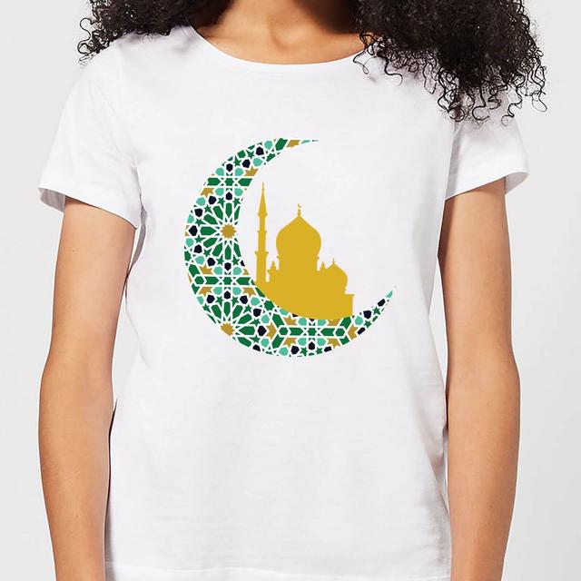 Eid Mubarak Patterned Moon And Golden Skyline Women's T-Shirt - White - XL - White on Productcaster.