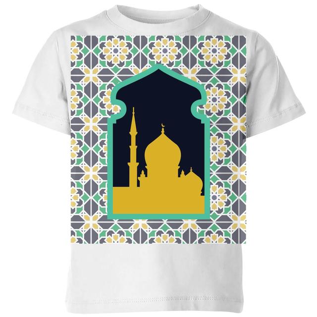 Eid Mubarak Earth Tone Print And Window Frame Kids' T-Shirt - White - 11-12 Jahre - Weiß on Productcaster.