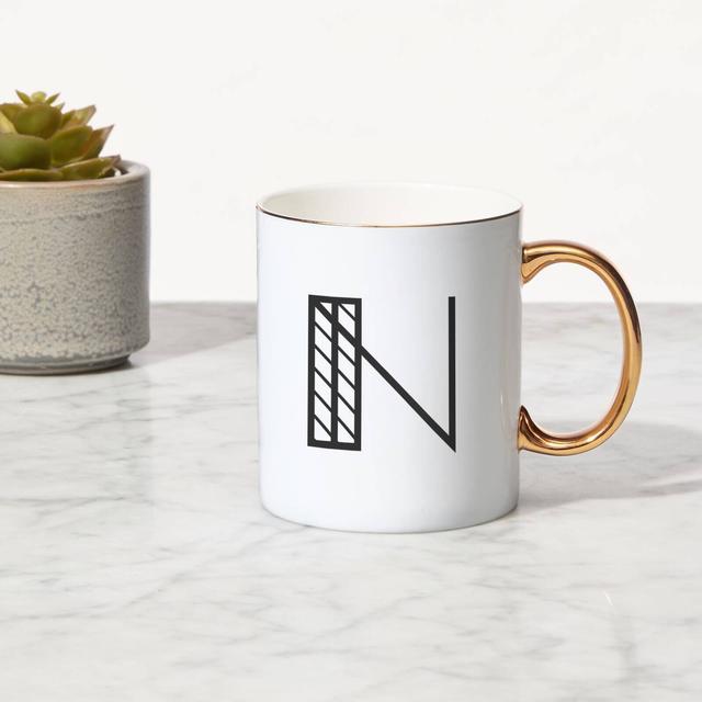 Stylised Letter Bone China Gold Handle Mug - N on Productcaster.