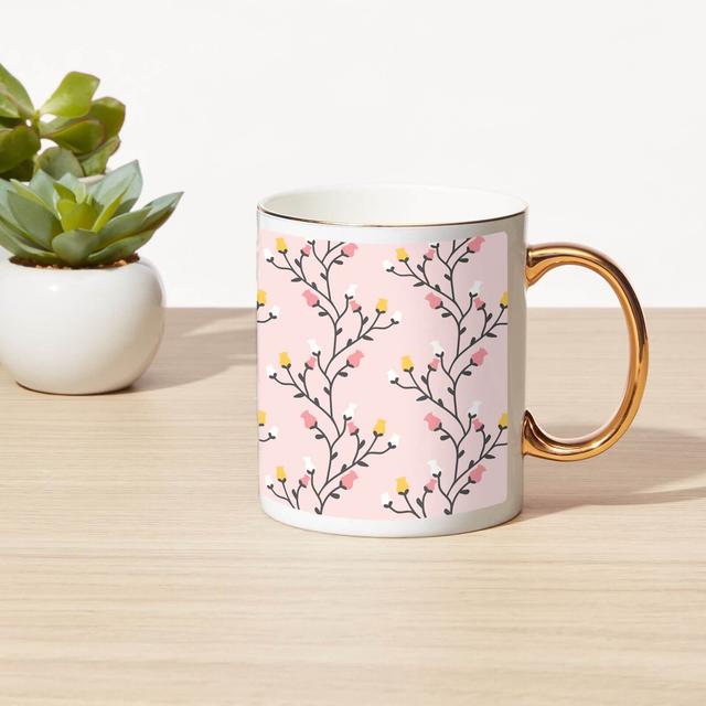 Flower Vine Bone China Gold Handle Mug on Productcaster.