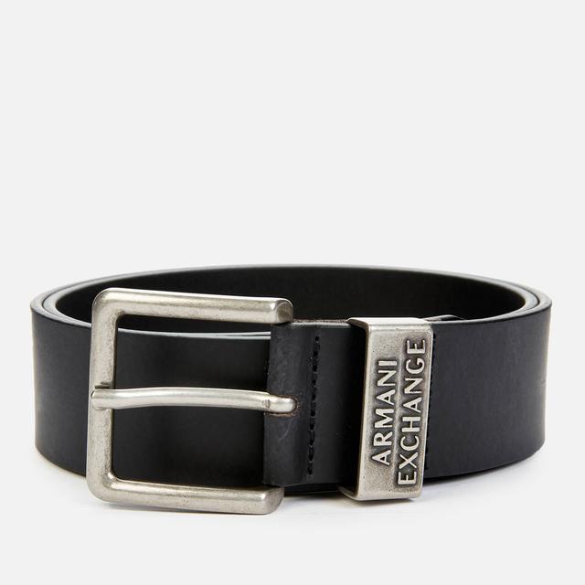 Armani Exchange Men's Metal Buckle Leather Belt - Black - W32 on Productcaster.