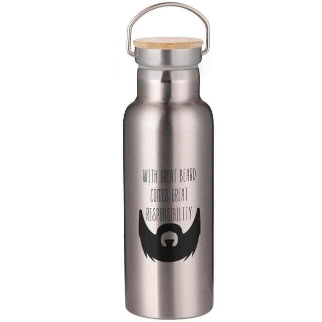 With Great Beard Comes Great Responsibility Portable Insulated Water Bottle - Steel on Productcaster.