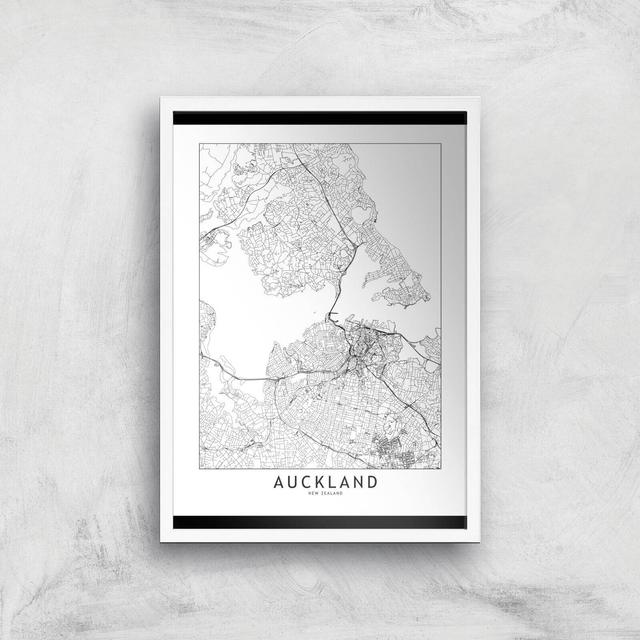 Auckland Light City Map Giclee Art Print - A2 - White Frame on Productcaster.