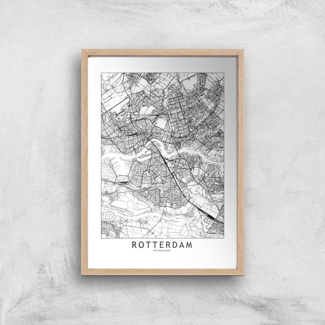 Rotterdam Light City Map Giclee Art Print - A4 - Wooden Frame on Productcaster.