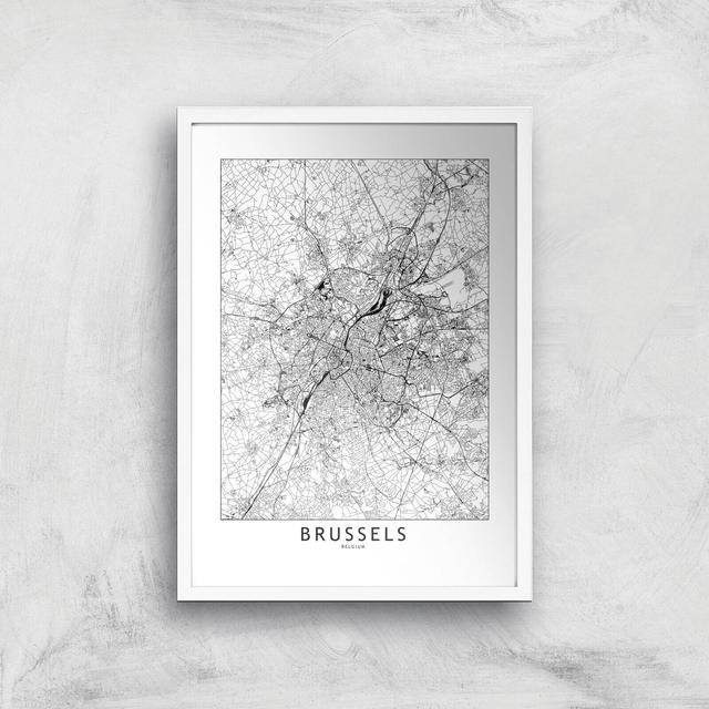 Brussels Light City Map Giclee Art Print - A2 - White Frame on Productcaster.