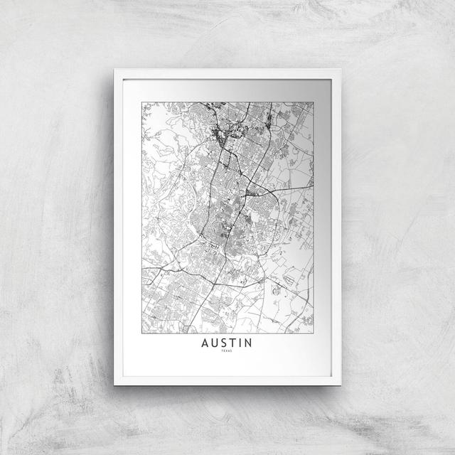 Austin Light City Map Giclee Art Print - A3 - White Frame on Productcaster.