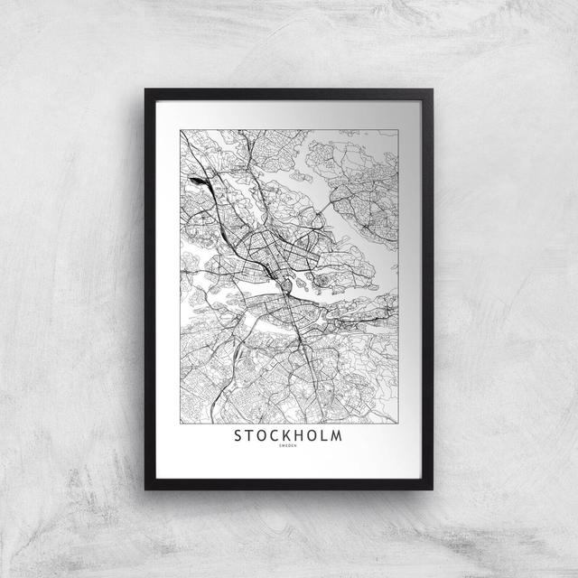 Stockholm Light City Map Giclee Art Print - A3 - Black Frame on Productcaster.