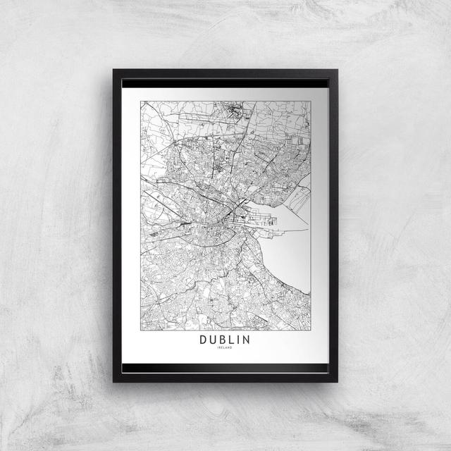 Dublin Light City Map Giclee Art Print - A3 - Black Frame on Productcaster.