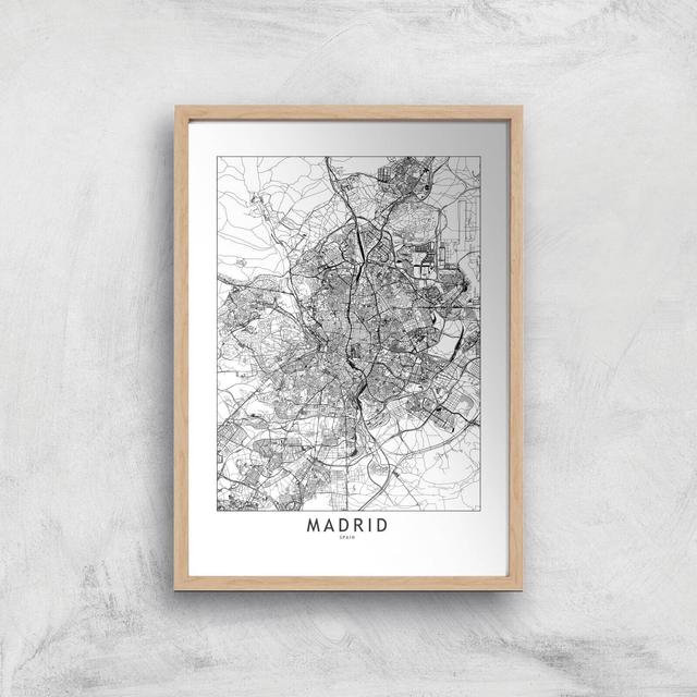 Madrid Light City Map Giclee Art Print - A3 - Wooden Frame on Productcaster.