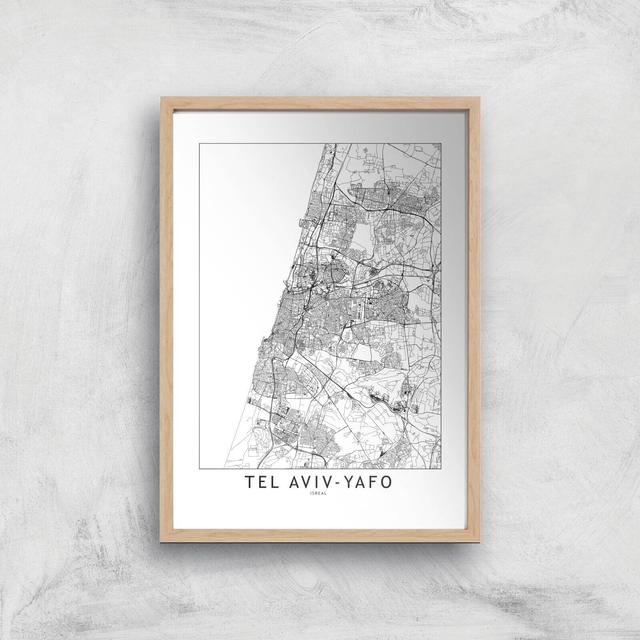 Tel Aviv-Yafo Light City Map Giclee Art Print - A4 - Wooden Frame on Productcaster.