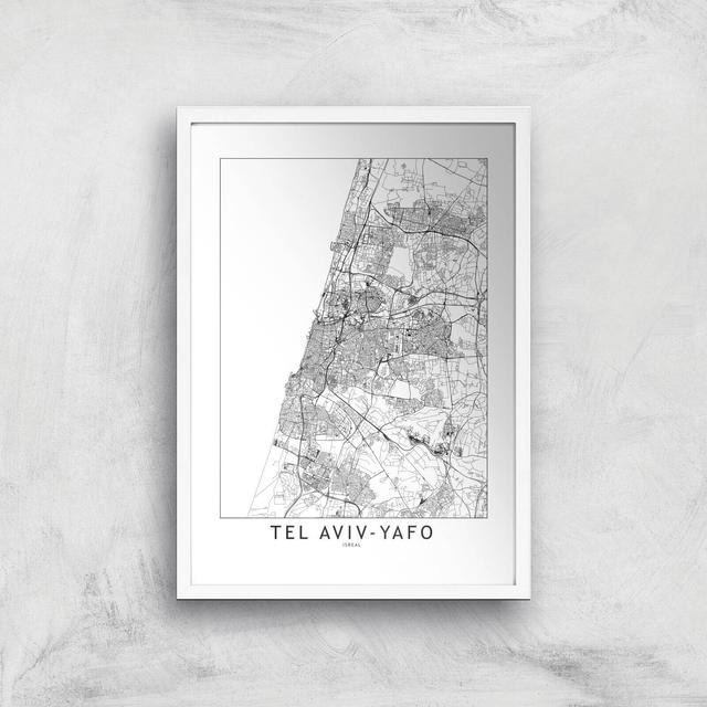 Tel Aviv-Yafo Light City Map Giclee Art Print - A3 - White Frame on Productcaster.