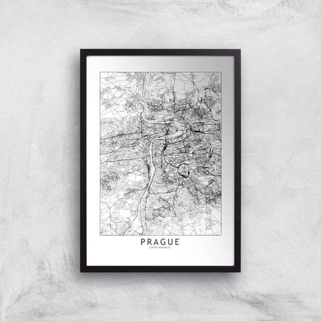 Prague Light City Map Giclee Art Print - A3 - Black Frame on Productcaster.