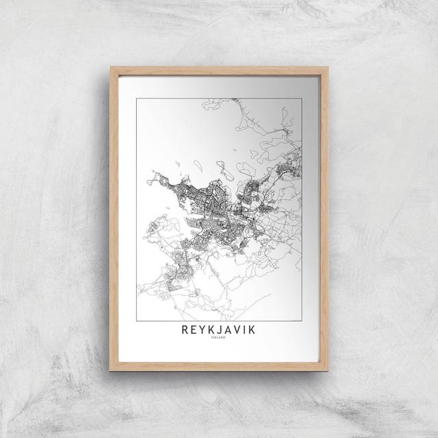 Reykjavik Light City Map Giclee Art Print - A4 - Wooden Frame on Productcaster.