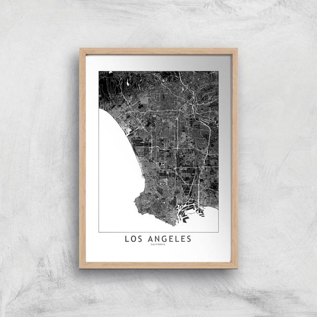 Los Angeles Dark City Map Giclee Art Print - A3 - Wooden Frame on Productcaster.