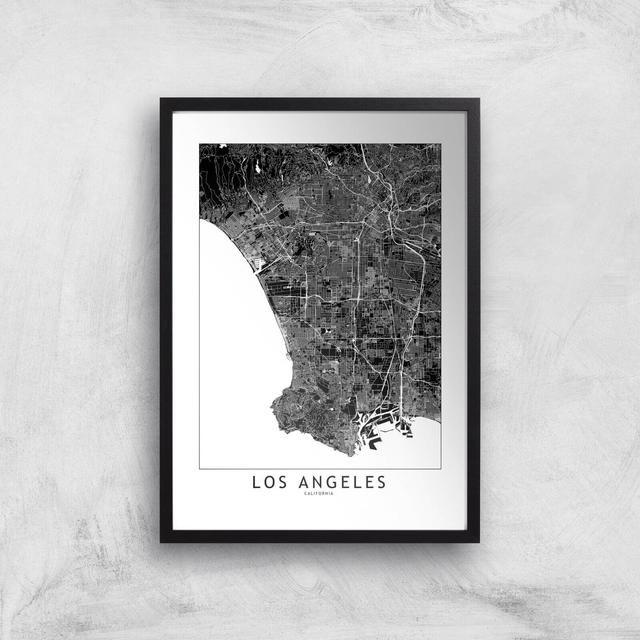 Los Angeles Dark City Map Giclee Art Print - A3 - Black Frame on Productcaster.