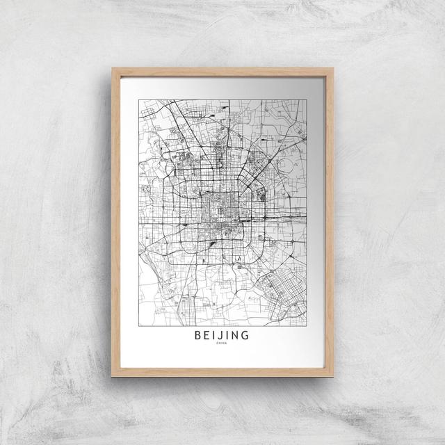 Beijing Light City Map Giclee Art Print - A3 - Wooden Frame on Productcaster.