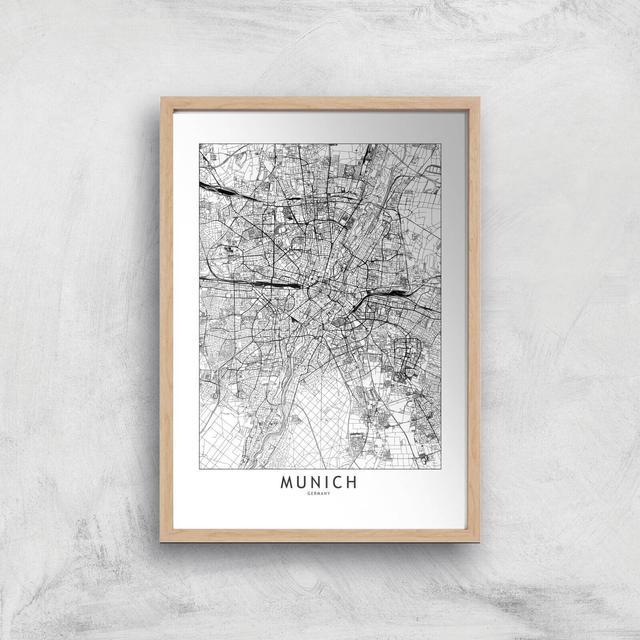 Munich Light City Map Giclee Art Print - A4 - Wooden Frame on Productcaster.