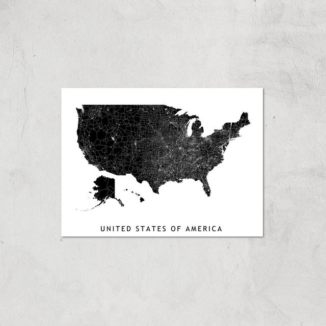 United States Of America Dark Map Giclee Art Print - A4 - Print Only on Productcaster.