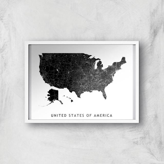 United States Of America Dark Map Giclee Art Print - A3 - White Frame on Productcaster.