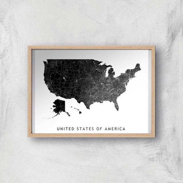 United States Of America Dark Map Giclee Art Print - A2 - Wooden Frame on Productcaster.