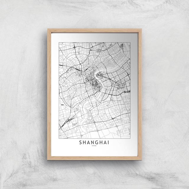 Shanghai Light City Map Giclee Art Print - A2 - Wooden Frame on Productcaster.