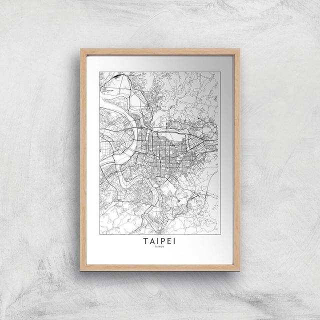 Taipei Light City Map Giclee Art Print - A4 - Wooden Frame on Productcaster.