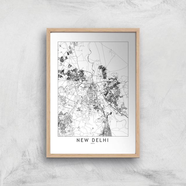 New Delhi Light City Map Giclee Art Print - A4 - Wooden Frame on Productcaster.