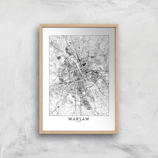 Warsaw Light City Map Giclee Art Print - A2 - Wooden Frame on Productcaster.