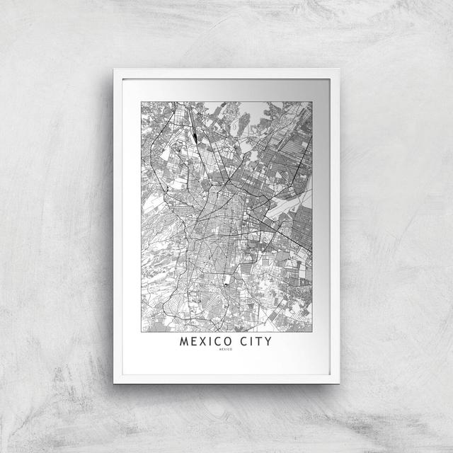 Mexico Light City Map Giclee Art Print - A3 - White Frame on Productcaster.