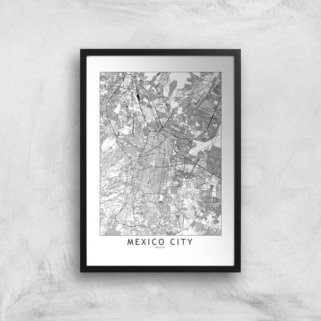 Mexico Light City Map Giclee Art Print - A3 - Black Frame on Productcaster.