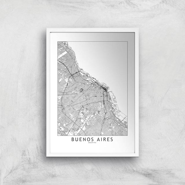 Buenos Aires Light City Map Giclee Art Print - A3 - White Frame on Productcaster.