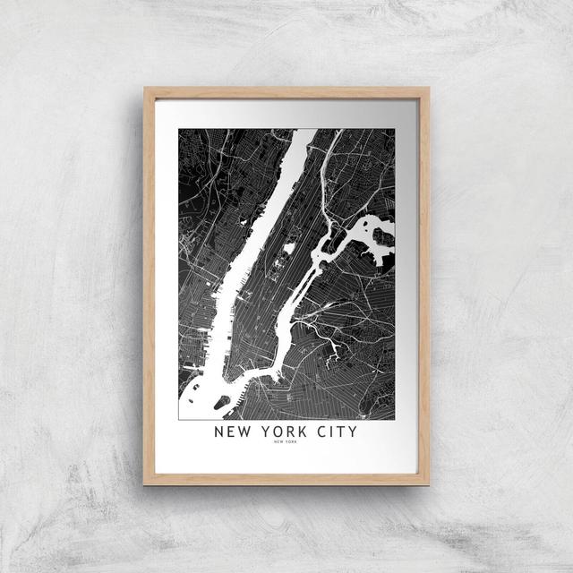 New York City Dark City Map Giclee Art Print - A3 - Wooden Frame on Productcaster.