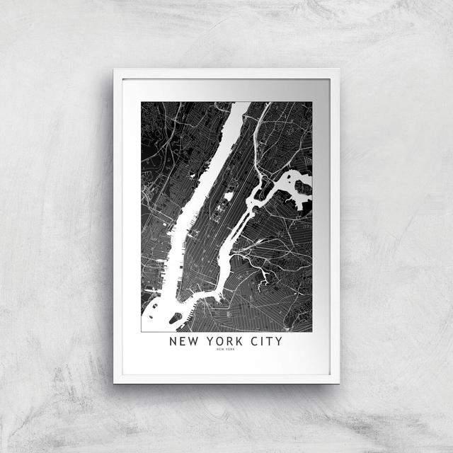 New York City Dark City Map Giclee Art Print - A2 - White Frame on Productcaster.