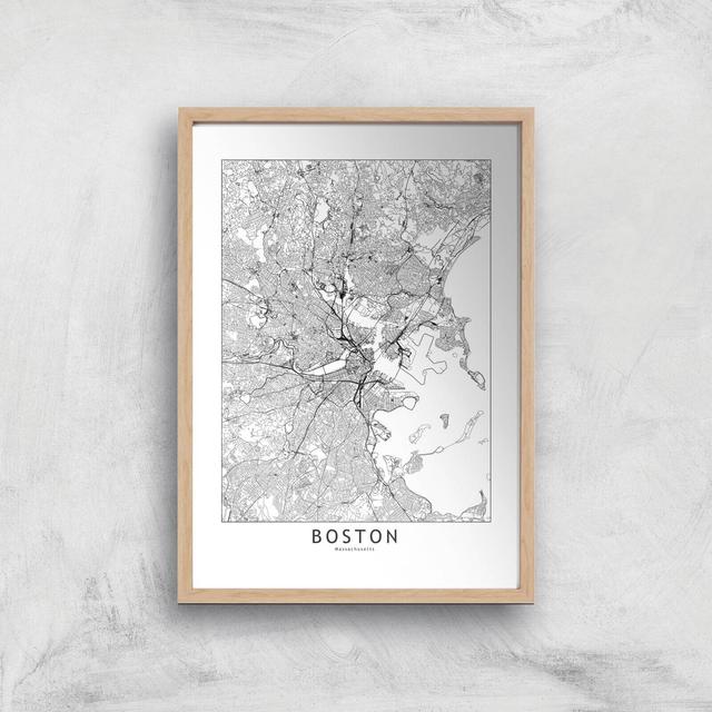 Boston Light City Map Giclee Art Print - A4 - Wooden Frame on Productcaster.