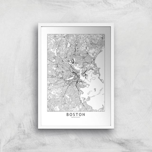 Boston Light City Map Giclee Art Print - A2 - White Frame on Productcaster.