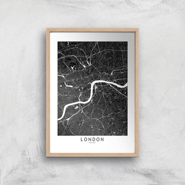 London Dark City Map Giclee Art Print - A3 - Wooden Frame on Productcaster.