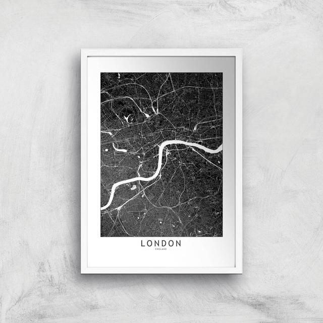 London Dark City Map Giclee Art Print - A2 - White Frame on Productcaster.