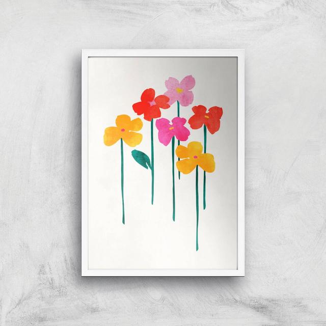 Kubistika Happy Little Flowers Giclee Art Print - A2 - White Frame on Productcaster.