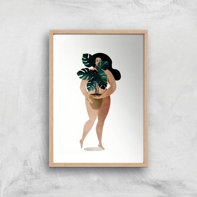 Kubistika Nude With Plant Giclee Art Print - A2 - Wooden Frame on Productcaster.