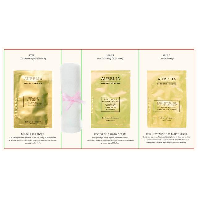 Aurelia Probiotic Skincare 3 Step Sachet Card with Muslin Cloth (Free Gift) on Productcaster.