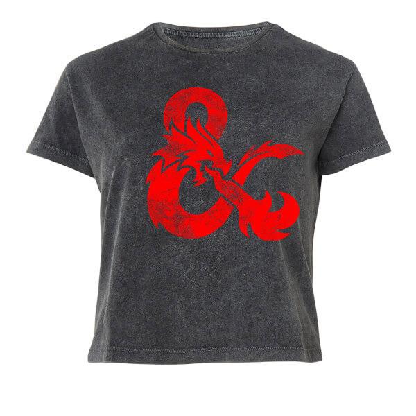 T-Shirt Cropped Dungeons & Dragons Distressed Red Ampersand - Nero Acid Wash - Donna - XS on Productcaster.