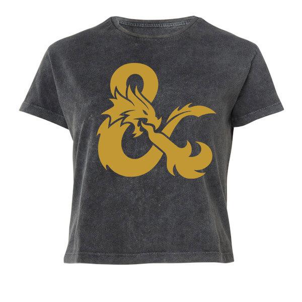 Dungeons & Dragons Gold Ampersand Damen Cropped T-Shirt - Schwarz Acid Wash - XXL on Productcaster.