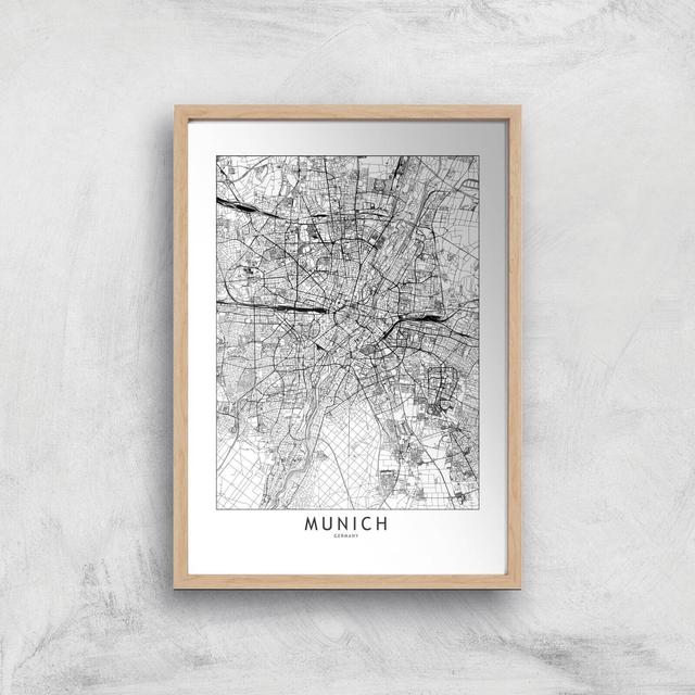 Munich City Map Giclee Art Print - A3 - Wooden Frame on Productcaster.