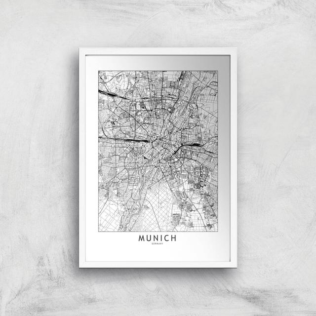 Munich City Map Giclee Art Print - A3 - White Frame on Productcaster.