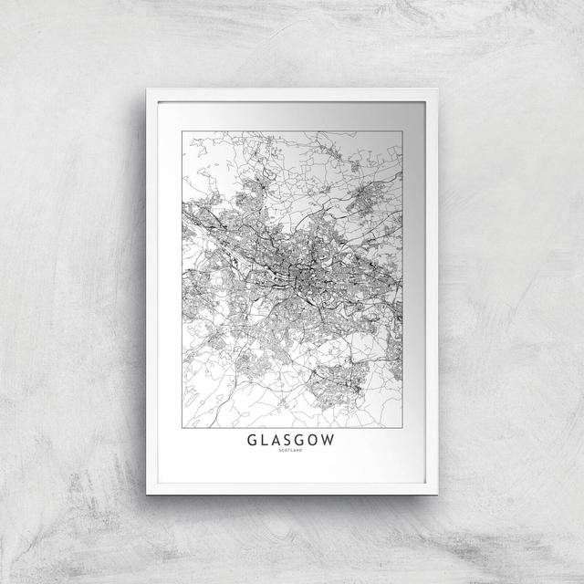 Glasgow City Map Giclee Art Print - A3 - White Frame on Productcaster.