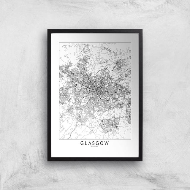 Glasgow City Map Giclee Art Print - A3 - Black Frame on Productcaster.