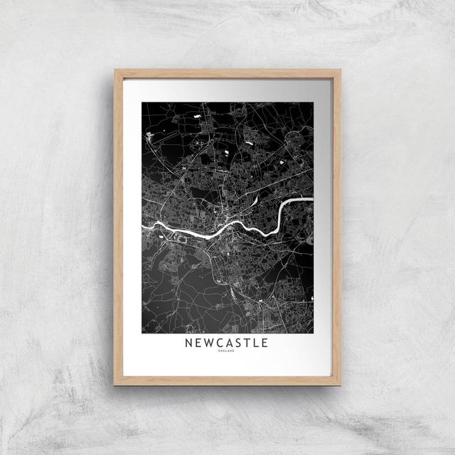 Negative Newcastle City Map Giclee Art Print - A4 - Wooden Frame on Productcaster.