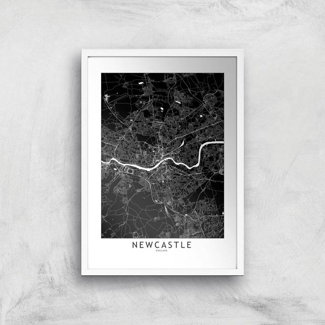 Negative Newcastle City Map Giclee Art Print - A3 - White Frame on Productcaster.