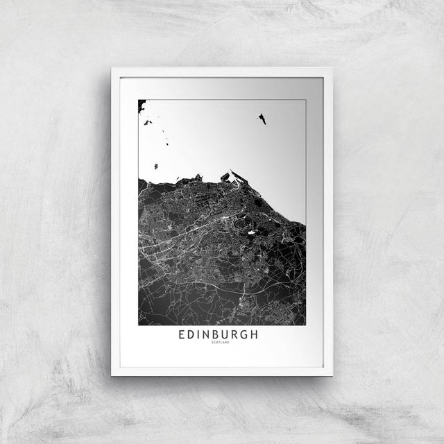 Negative Edinburgh City Map Giclee Art Print - A3 - White Frame on Productcaster.