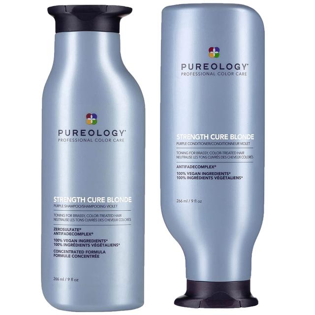 Pureology Strength Cure Blonde Shampoo and Conditioner Strengthening Bundle for Damaged, Blonde Hair with Vegan Formulas on Productcaster.